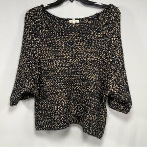 Boho Silence + Noise Black Gold Metallic Knit Batwing Sweater M Medium